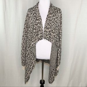 Cato leopard print open front cascading cardigan